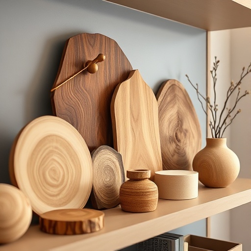 wooden accent pieces on shelf