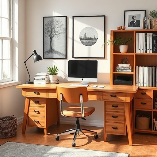 wooden desk in home office