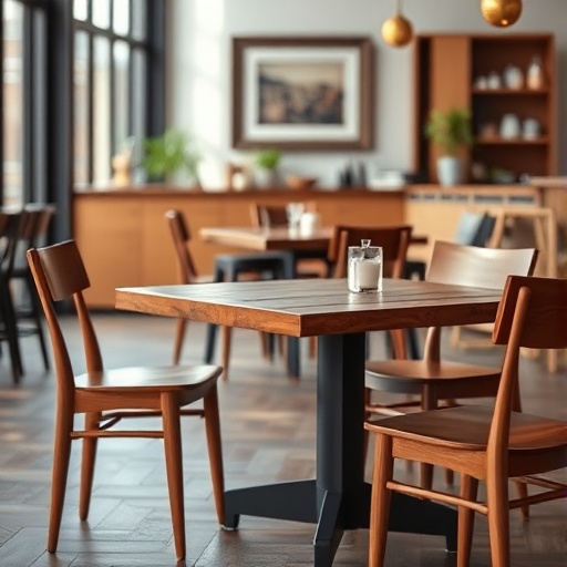 wooden dining table in modern setting