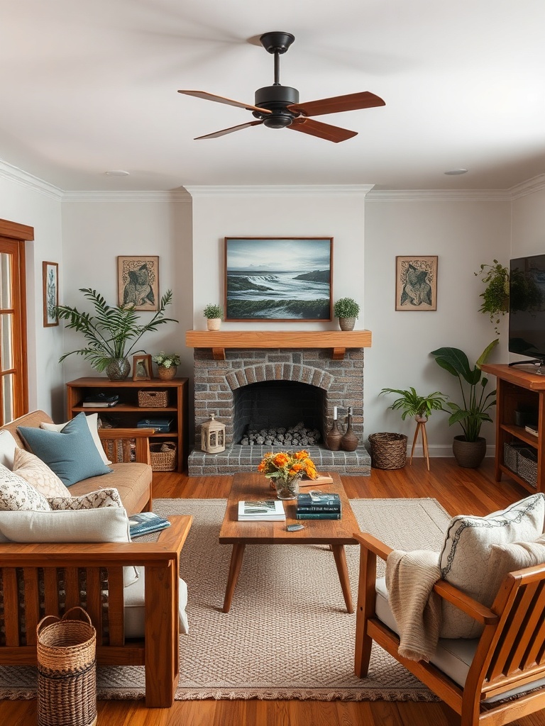 cozy living room with wooden decor