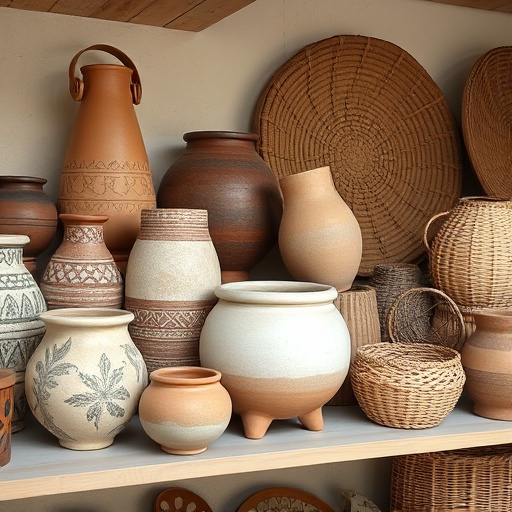 handcrafted pottery and woven baskets