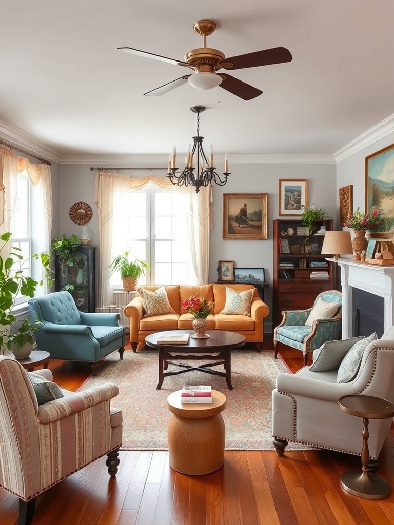 cozy living room with vintage furniture