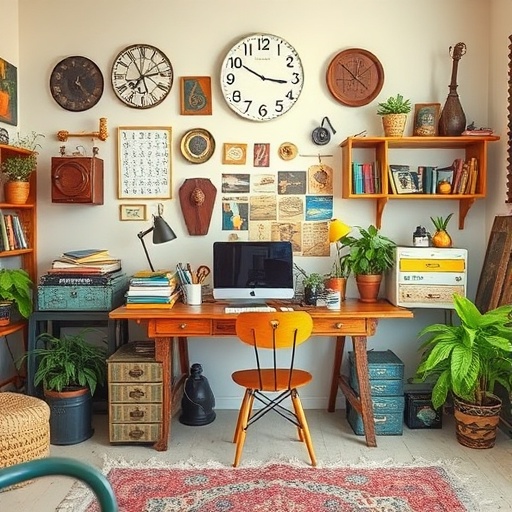 workspace with upcycled vintage items