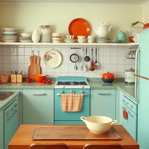vintage kitchen with retro dishware