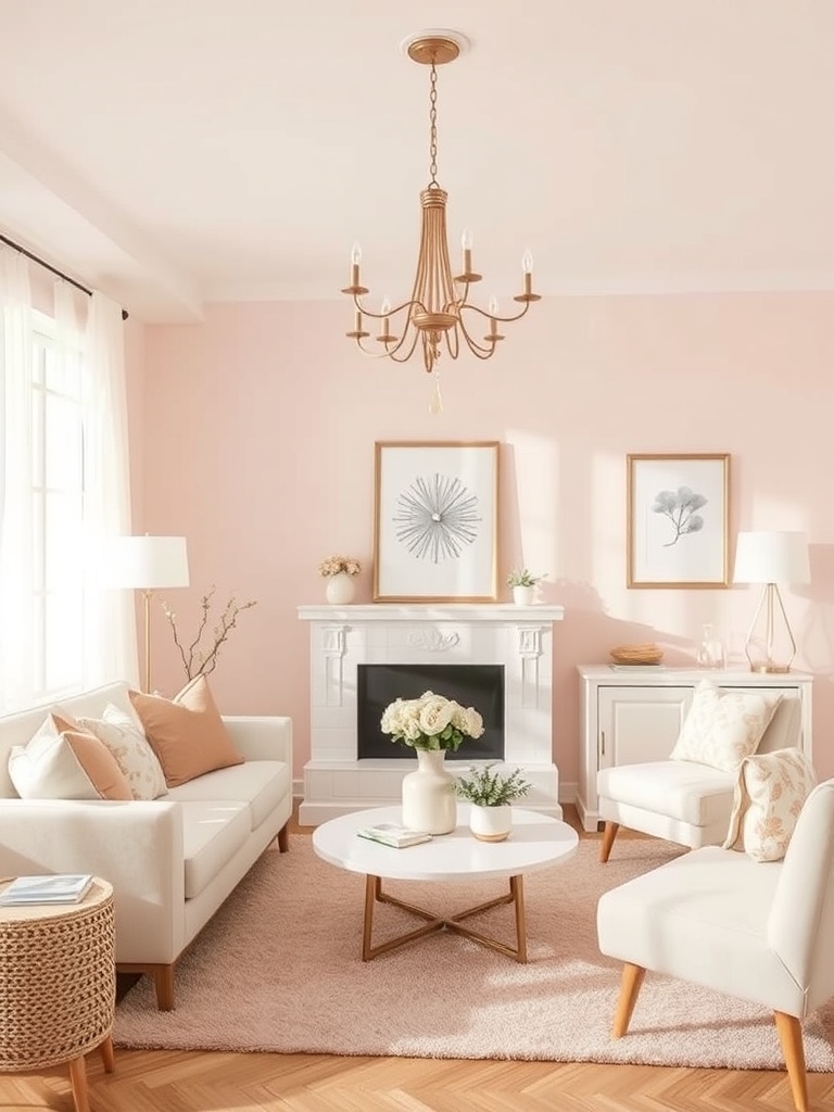 cozy girly living room with pastel colors