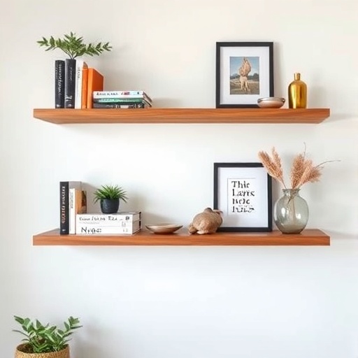 floating shelves with books and decor