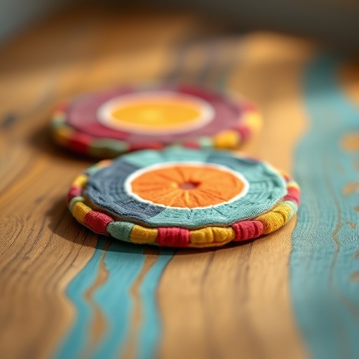 colorful handmade coasters on a table