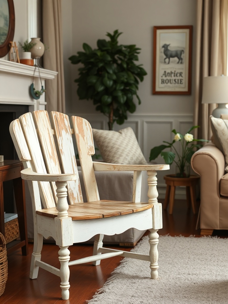 upcycled wooden chair in a living room
