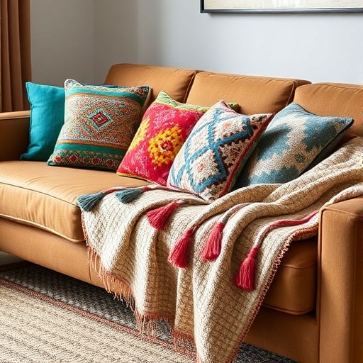 sofa with cozy textiles