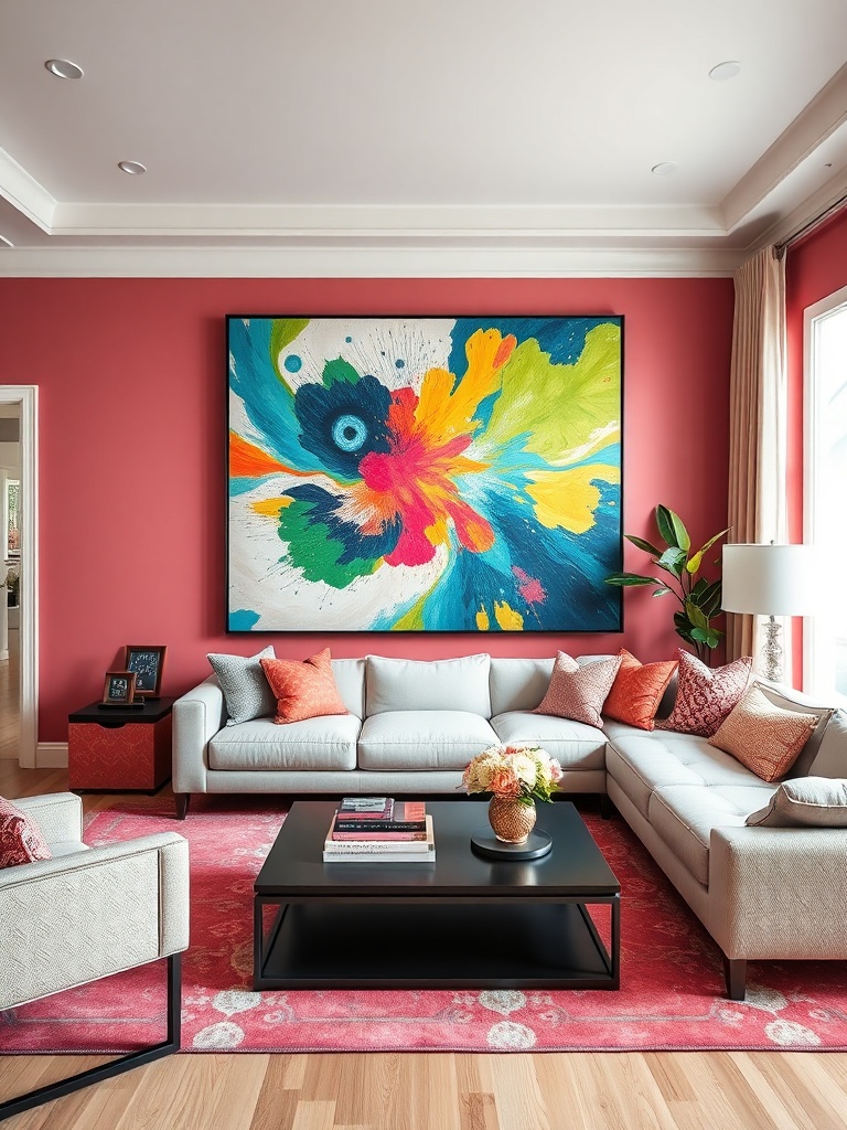 living room with statement wall art