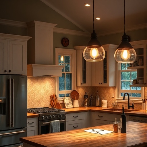kitchen with creative lighting
