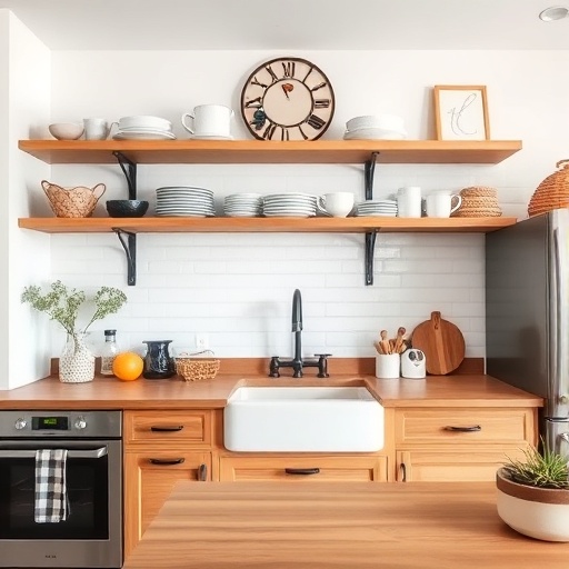 kitchen with open shelving