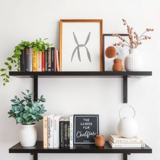 shelf with books and decor items