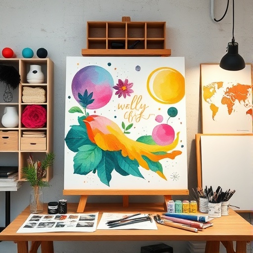 workspace for DIY wall art projects