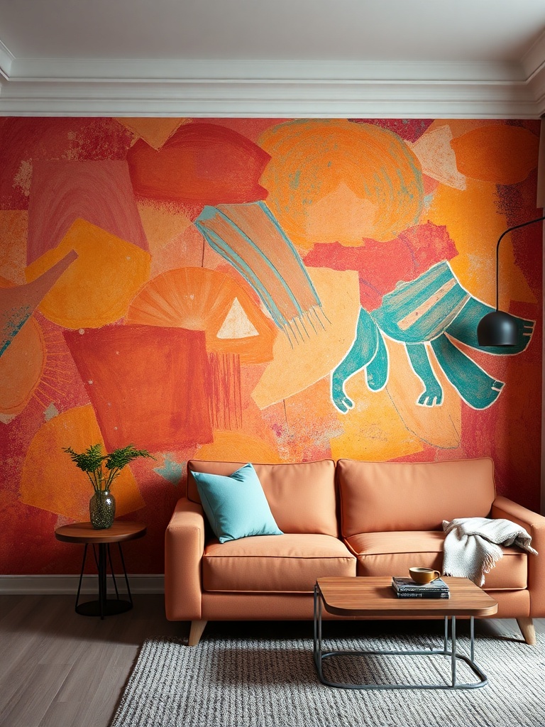 colorful gallery wall in a living room