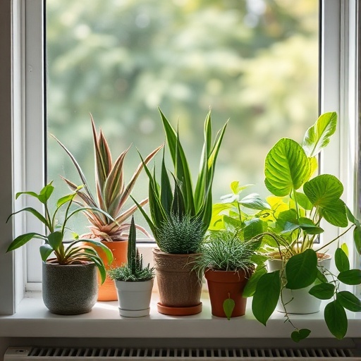 variety of indoor plants on a windowsill