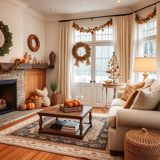 cozy living room with seasonal decor