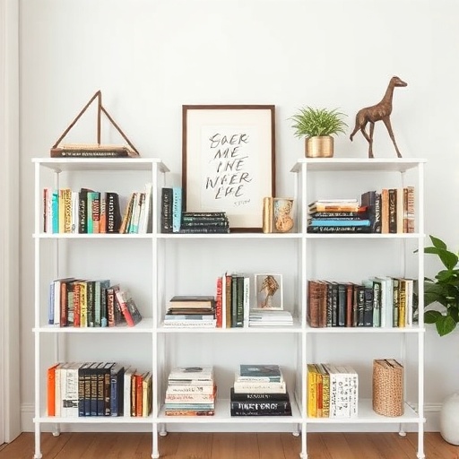Stylish bookshelf with books and decor