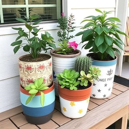 Creative thrifted planters with plants