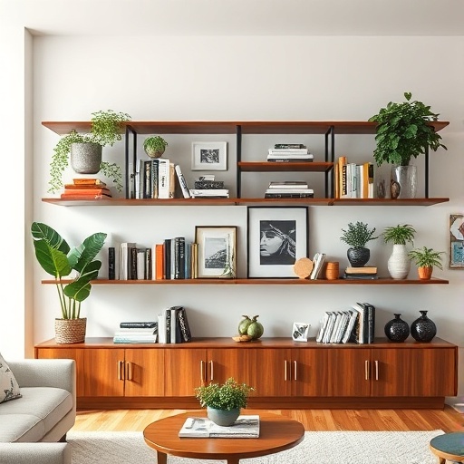 wooden shelves with decor