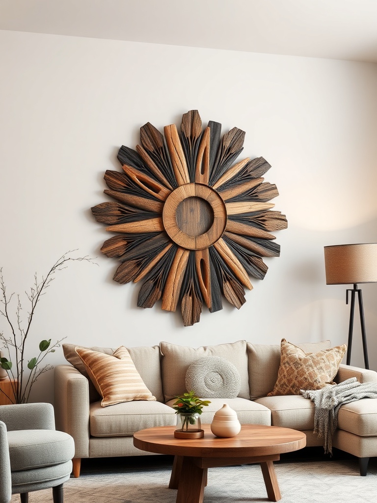 wooden wall art in a living room