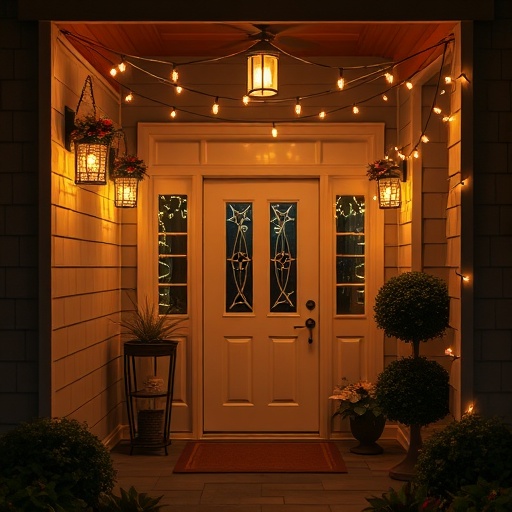 cozy entrance with string lights