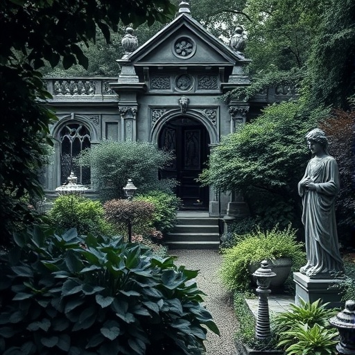 Gothic-inspired garden with dark foliage