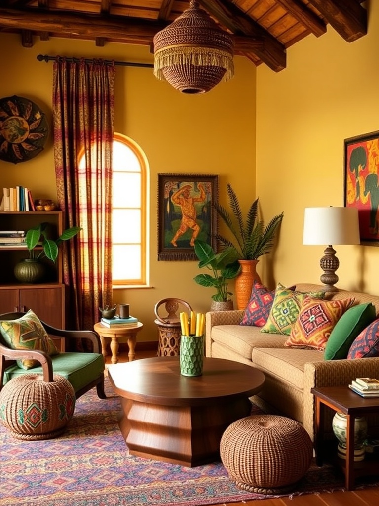 colorful African decor in a living room