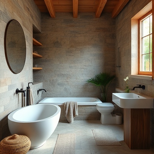 serene bathroom with natural materials