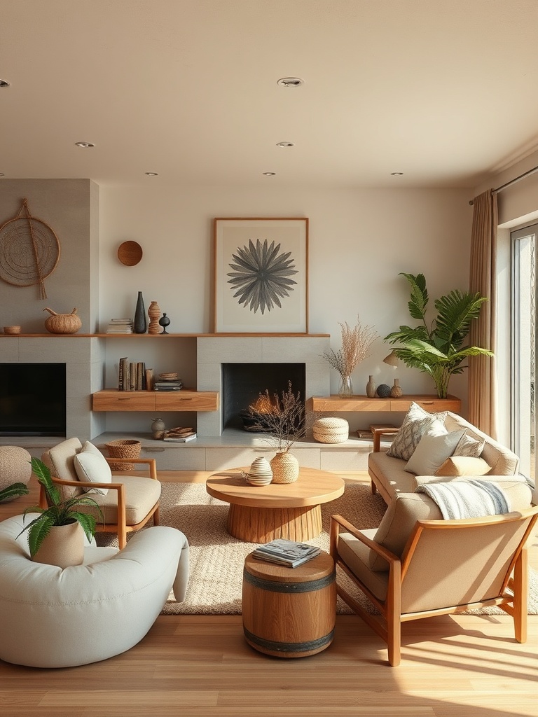 cozy living room with natural materials