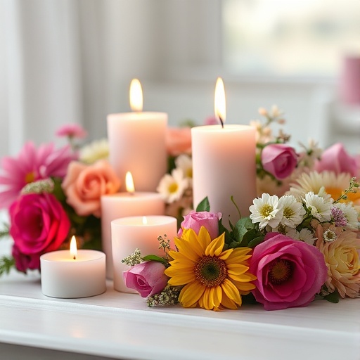 candles and fresh flowers on a table