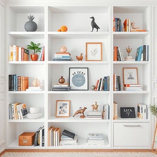 white shelving units with decor