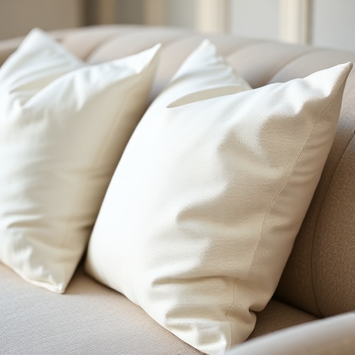 white throw pillows on a sofa