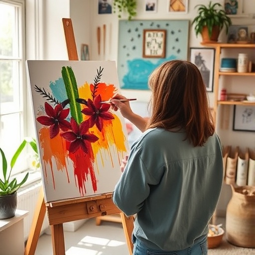 person creating DIY wall art