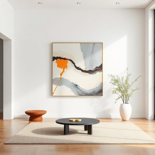 minimalist room with abstract wall art