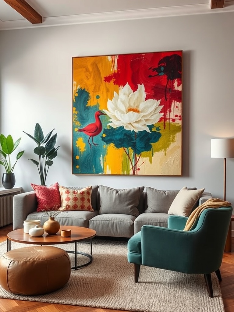 living room with vibrant wall art