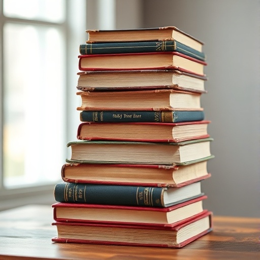 stack of vintage books on a table
