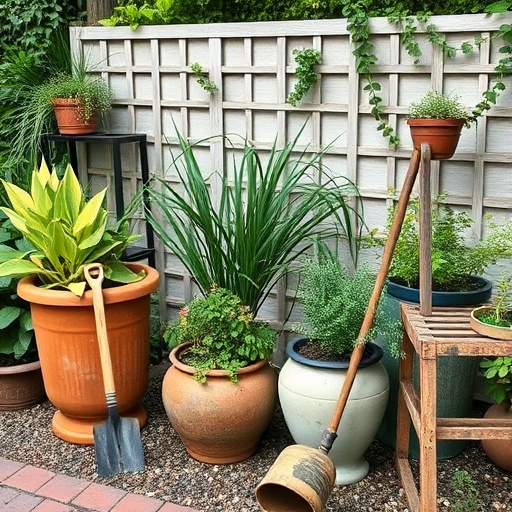 vintage garden decor with planters