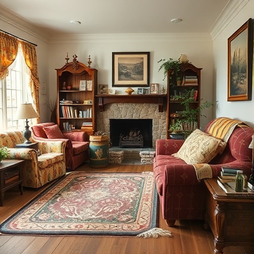 vintage quilts in a cozy living room