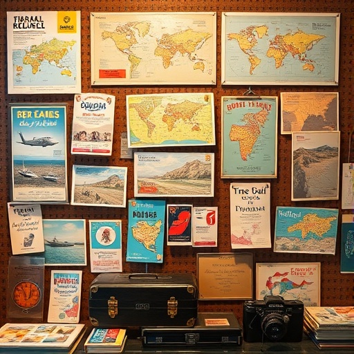 vintage travel memorabilia display