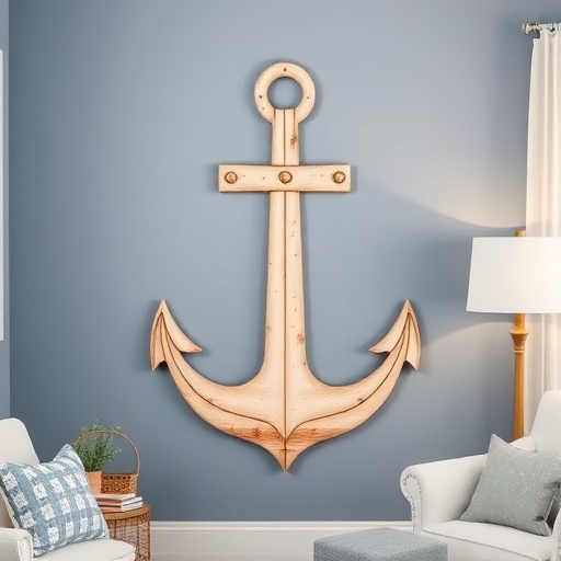 Decorative anchor wall art in a coastal-themed room
