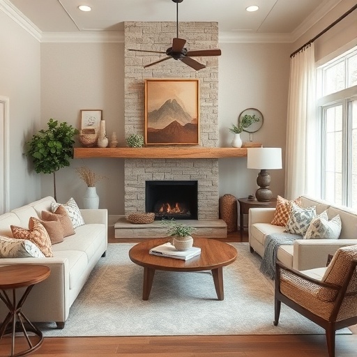 Cozy living room with sandy neutral tones