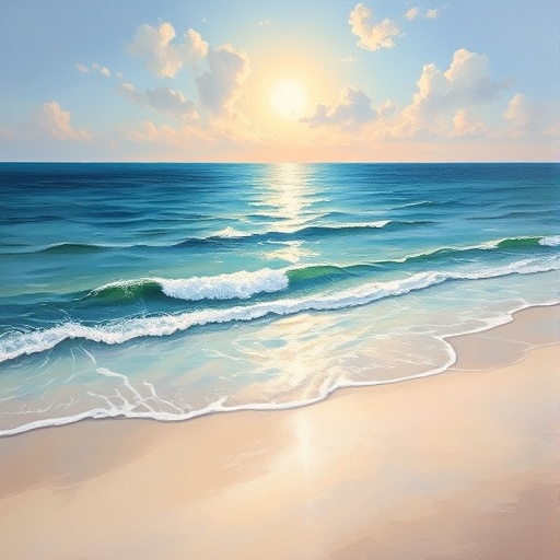 Beautiful seascape painting of a beach