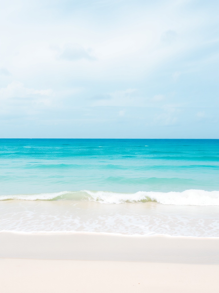 Serene beach with soft blue and green hues