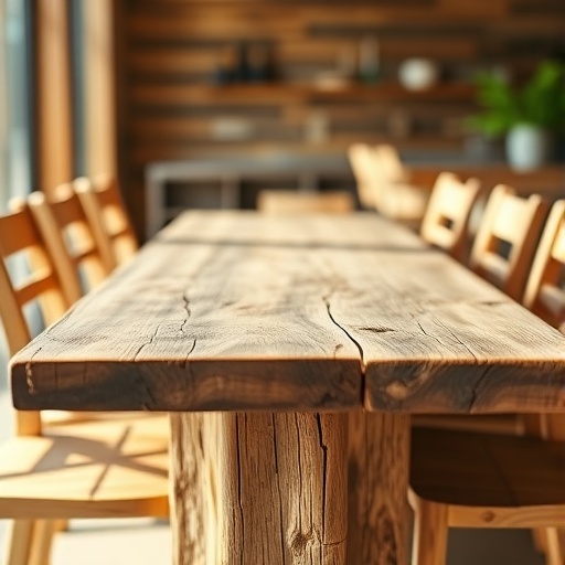 Rustic dining table made of weathered wood
