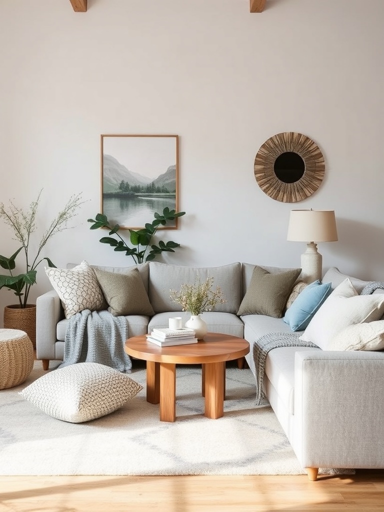 cozy living room with layered fabrics
