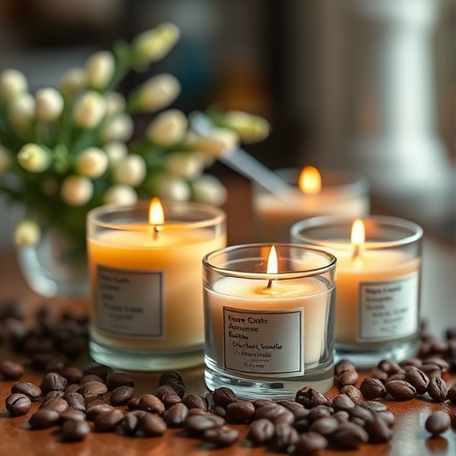 a collection of scented candles on a coffee table