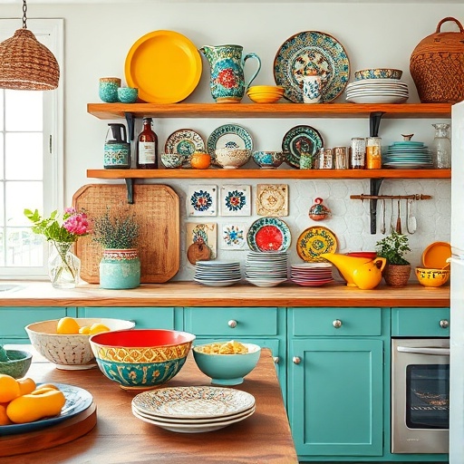 colorful kitchen decor with bohemian flair