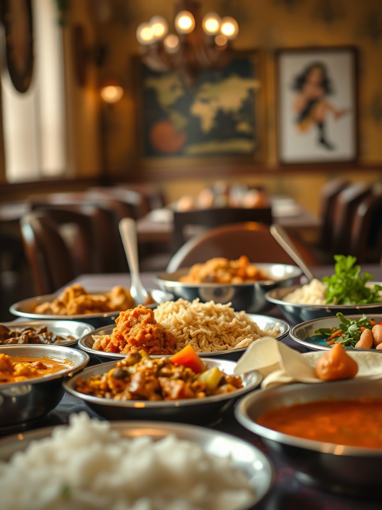 Indian dining table with traditional dishes