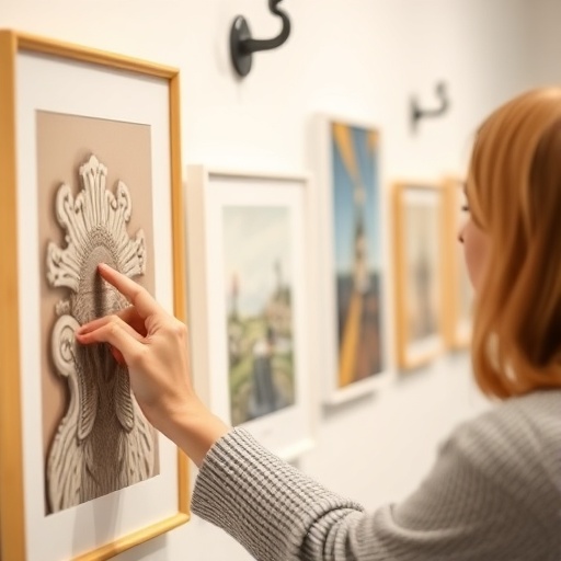 person selecting art in a gallery